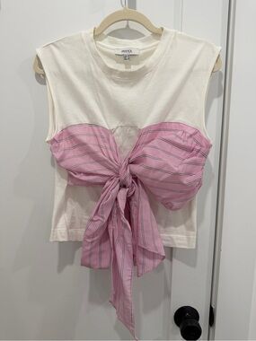 Ipekyol White Sleeveless Top with Pink Tie-Front Detail